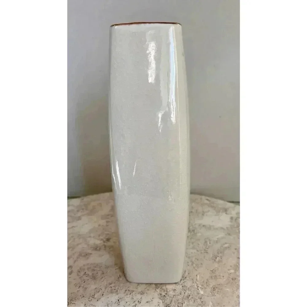 Satsuma Cream Vintage Japanese Peacock Yamahiro Toen Crackle Glass Tapered Vase‎
